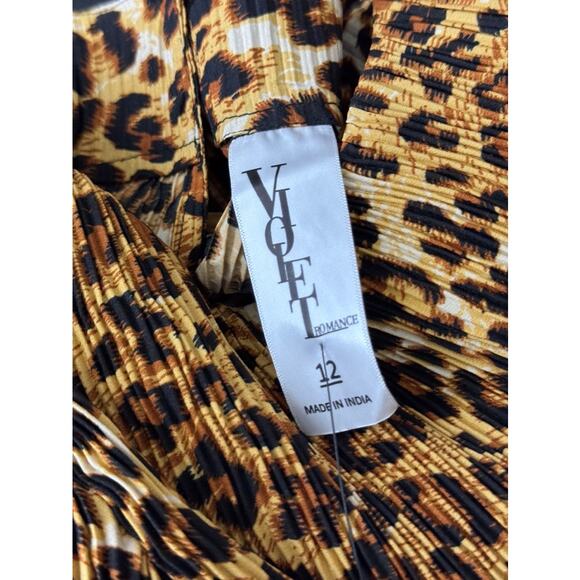 VIOLET ROMANCE Women's Brown Multi Leopard Print Plisse Midi Dress SZ 12 - Picture 9 of 10